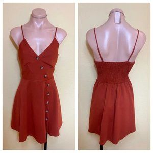 Purple Snow Orange Spaghetti Strap Button Mini Dress | Women's Size L